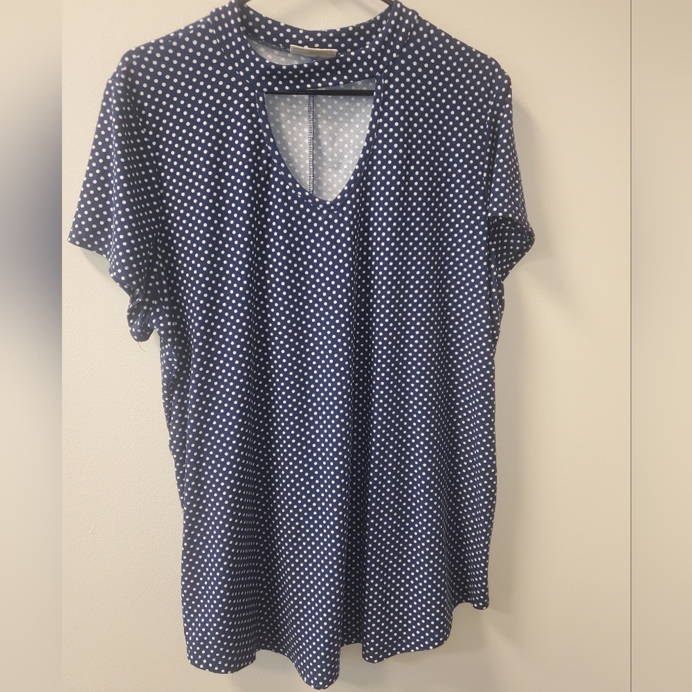 Bobbie Brooks 2X Navy‎ Polka Dot Women's Top